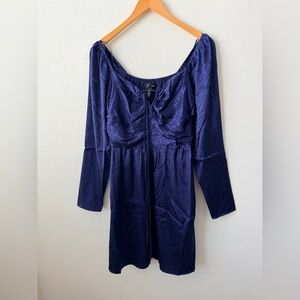 Aqua Blue Long Sleeve Mini Dress Zebra Textured Tie Front Size Small